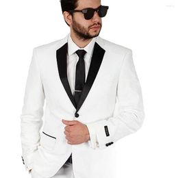 Men's Suits Slim Fit 2 Button White With Black Notch Lapel Collar Tuxedo Dinner Jacket Men Clothing Blazer Verde Hombre 2023