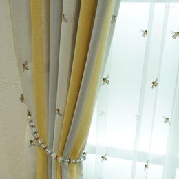 Curtain For Living Room Bedroom Yellow Stripe Embroidered Bee Blackout Princess Nursery Gradient Fashion Home Decor Drapes