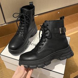 Boots Combat Ankle Women Sock Platform Shoes 2023 Autumn Black Beige Punk Gothic Street Fashion Short Motorcycle