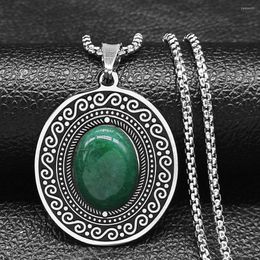 Pendant Necklaces Bohemian Stainless Steel Natural Gem Stone Necklace For Women Vintage Geometric Energy Healing Jewelry NXS04