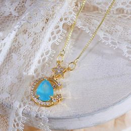 Chains France Exquisite Five Pointed Star Luxury Zircon Necklaces Clavicle Rope Inlaid Blue Shine Charm Neckalces Jewelry Gift