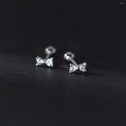 Stud Earrings Genuine 925 Sterling Silver Thread Bow Insert Diamond Zircon For Women Ear Fine Jewelry Accessories