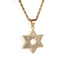 Pendant Necklaces Hip Hop Iced Out Star Of David Necklace For Men Gold Color Stainless Steel Hexagram Jewish Jewelry DropPendant