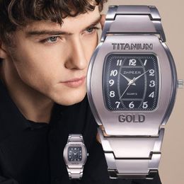 Wristwatches Luxury Mens Stainless Steel Strap Watches Rectangle Titanium Sports Quartz Watch Men Business Relogio Masculino