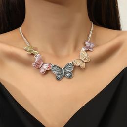 Chains Beach Style European American Middle Eastern Jewellery Silver Coloured Oil Butterfly Necklace Women's