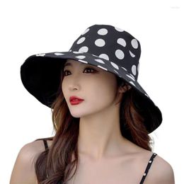 Wide Brim Hats Elegant Sunscreen Bucket Hat For Women Fashion Dot Decor Uv Protection Sunhat Summer Outdoor Casual