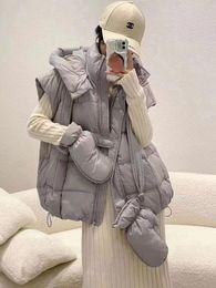 Parkas Autumn Winter New Big Gloves Vest Short Hooded Warm Fashionable Hooded Sleeveless Short Sleeve Oversize Vest Autumn Spring Coat