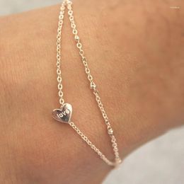 Anklets 1 Piece Women Fashion Rose Gold Double Layers Cute Heart Chain Anklet For Girl