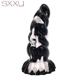 Anal Toys SXXY Curve Anal Toys for Men Women Liquid Silicone Fantasy Butt Plug Monster Beaded Realistic Dildo Sex Shop G Spot Masturbate 230508