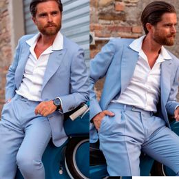 Men's Suits & Blazers Blue Men Suit Tailor-Made 2 Pieces Modern Single Breasted Blazer Pants Fashion Wedding Groom Business Causal Prom Tail