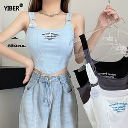 Camisoles Tanks Women Sleeveless Crop Top Tank s Sexy Vest Letters Y2K Solid Colour Short Womens Tshirt Camisole With Bra Pad 230508