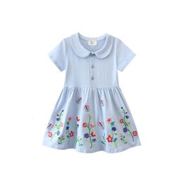 Girl s Dresses Jumping Metres 3 8T Arrival Princess Girls Collar Floral Embroidery Selling Toddler Kids Frocks Costume Baby 230508