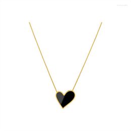 Pendant Necklaces Black Love Heart Necklace For Women Girls Gold Colour Titanium Steel Charm Clavicle Jewellery Gift Wholesale(GN857)