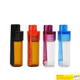 51mm36mm Glass Bottle Snuff Snorter Dispenser Portable Bullet Snorter Plastic Vial pill case container box with spoon multiple Colour