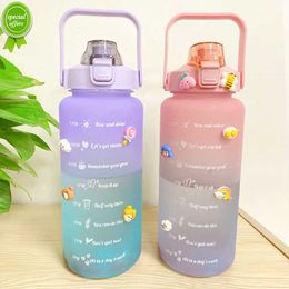 2l Water Bottle Sports Outdoor Gym Drinking Water Kettle with Time Marker Stickers Motivational Large Capacity Plastic Cups