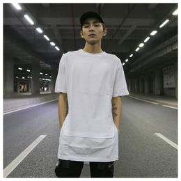 Men's T Shirts High Street OVER SIZE Lengthened Double-layer Front And Rear Long Split Plain All-match Bottoming T-shirt Short Sleeve GDMen'
