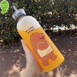 1000ml Cute Bear Plastic Frosted Water Bottles with Straw Portable Large Capacity Outdoor Sports Water Cup for Child Adult