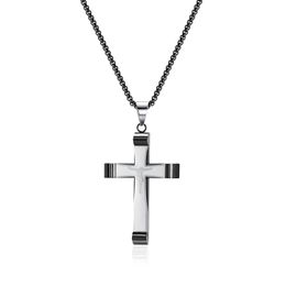 Fashion Jesus Cross Pendants Religious Classic Vintage Pendant Stainless Steel Necklace Rolo Chain 3mm 24inch For Mens Boy Women n2209