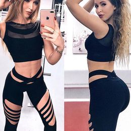 Women's Leggings Women's Tights Stretch Hollow Hole Fitness High 2023 Sexy Waist Running Pants Sportswear Sports Black Workout