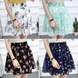 Skirts 27 Colors Women's skirt summer New high waist printed chiffon pleated floral short skirt Safety one word floral mini skirt P230508