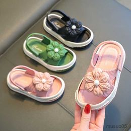 Sandals Summer Flowers Kids Sandals Solid Hook Loop Soft Children Sandals Breathable Footwear Hook Loop Anti Slip Girls Beach Shoes