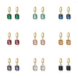 Dangle Earrings Cubic Zirconia Drop Charms Trendy Gold-Plated Green Square Geometric Earring Jewelry Wholesale