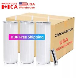 CA USA Warehouse 20 oz Sublimation Blank Tumblers Straight Stainless Steel Tumbler With Straw G0508