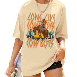 Women's T-Shirt Long Live Cowboys Western Funny Graphic T Shirts Woman Summer Loose Vintage T-shirts Rodeo Cowgirl Country Music Tshirt Boho Top 230508