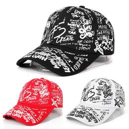 Snapbacks Korean Version of The Graffiti Personality Baseball Hat Tide Men and Women Casual Wild Black Shade Curved Eaves Cap Sun Hat G230508