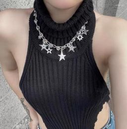 Pendant Necklaces Harajuku Y2k Jewellery Shiny Rhinestone Star For Women Punk Pentagram Choker Korean Fashion