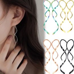 Dangle Earrings Trend Long Tassel Earring Women Spiral Threader Stainless Steel Dangling Ear Line Simple Wave Chain Hanging Jewellery Gift