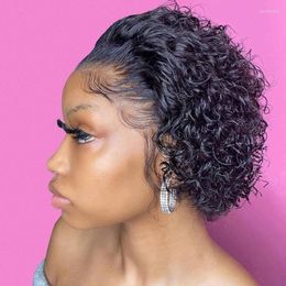 Lace Wigs Pixie Cut Brazilian Human Hair Short Bob Curly Frontal Wig Deep Wave Water Hd Transparent For Black WomenLaceLace