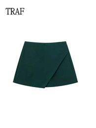 Skirts TRAF Solid Color Women Shorts Skirt 2023 Fashion Asymmetrical Slim Short Skirts Korean Style Green Black Red Blue Casual Skirt P230508