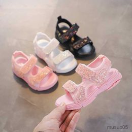 Sandals Little Girls Baby Summer White Pink Sequin Princess Sandals For Kids Girls Glitter Beach Sandals Shoes New Years