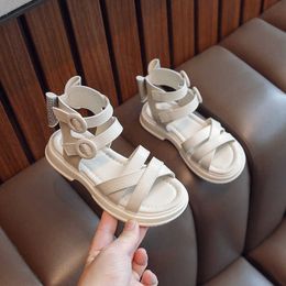 Sandals Girls Kids Shoes Summer New Fashion Soft Princess Open-toe Young Children Casual Back Sandals Solid Colour Simple