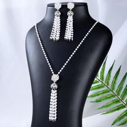 Necklace Earrings Set Siscathy Morocco Fine Micro Cubic Zircon Pearl Pendant Wedding Jewellery For Women Elegant Charm Accessories