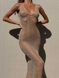 Women's Swimwear Yiiciovy Summer Sexy Crochet Bikini Cover Ups Fashion Sleeveless Backless Hollow Out -Ups Swimsuit Up Dress Y23