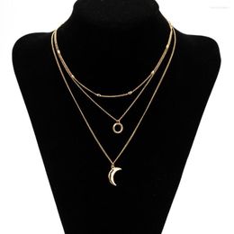 Pendant Necklaces Bohemian Three Layer Necklace For Women Fashion Gold Color Chain Long Moon Statement Boho Choker Trendy Jewelry