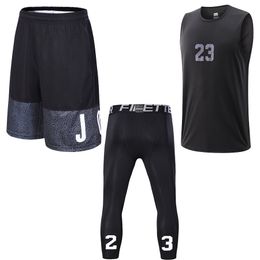 Running Sets Sports Basketball shorts shooting sleeveless shirt for Men Gym Workout 34 length Compression leggings Running vest activewear 230508