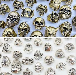 New fashion Mixed style Mixed size Gothic Skull Rings Men's Ancient Gold Silver Skull Ring Punk Rings Fashion Jewellery