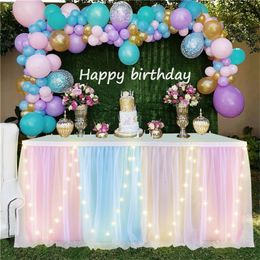 6ft 9ft Wedding Party Tutu Tulle s with LED Light Gender Reveal Baby Shower Birthday Decor 230506