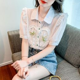 Women's Blouses Summer Lolita Blouse Kawaii Clothes Sweet Preppy Cute White Loose Shirts Chic Ruffles Short Sleeve Women Fashion Tops