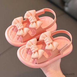 Sandals Girls Sandals 2023 Summer Newest Girl Bow Sweet Princess Shoes Kids Children Soft Bottom Non-slip Baby Out Beach Shoes