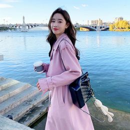 Women's Trench Coats Cuff Strap Chic Commuting Women's Windbreaker Double Breasted Casual Versatile Pink Coat Spring 2023 Korean Clothes