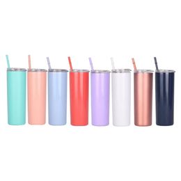 Drinkware 20oz slim tumbler with sealed lid, rainbow straw, stainless steel thermos, double insulated water cup travel