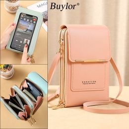 Evening Bags Buylor Women's Bag Touch Screen Cell Phone Purse Wallets Soft Leather Strap Handbag Female Crossbody Shoulder Bags of Women 230508