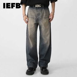 Men's Jeans IEFB Men's Wear New Spring Vintage Male Washed Jeans High Waist Front Pocket Loose Straight Wide Leg Pants 2023 Fashion 9A7457 Z0508
