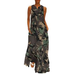 Casual Dresses Camo Print Army Dress Summer Sloth Camouflage Aesthetic Casual Long Dresses Female Elegant Maxi Dress Birthday Gift Z0506