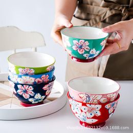 Bowls Hand-painted Household Bowl Relief Set Tableware Oven Porcelain Anti-mouth Ceramic Rice