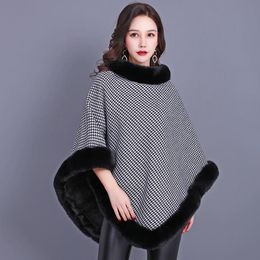 Women's Fur & Faux Artificial Capes Women Winter Warm Poncho Cloak Sweater 2023 Batwing Knitted Coat Female Pullover Cape